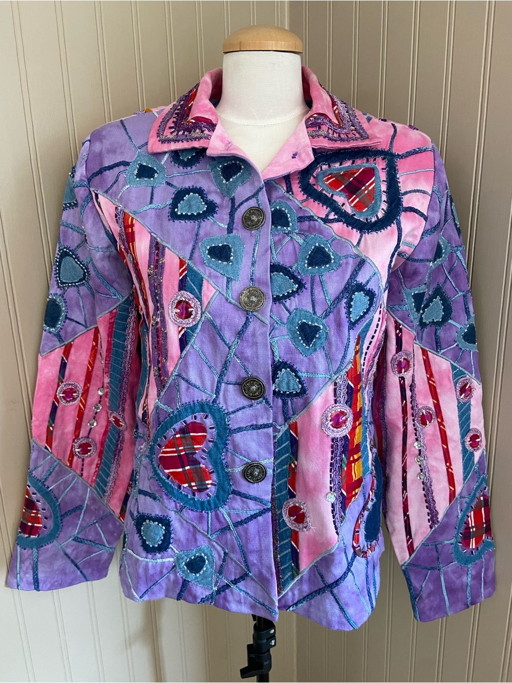 Vintage 1990’s Patchwork Appliqué Eclectic “Art to Wear” Era Jacket Women’s Med - Picture 8 of 10